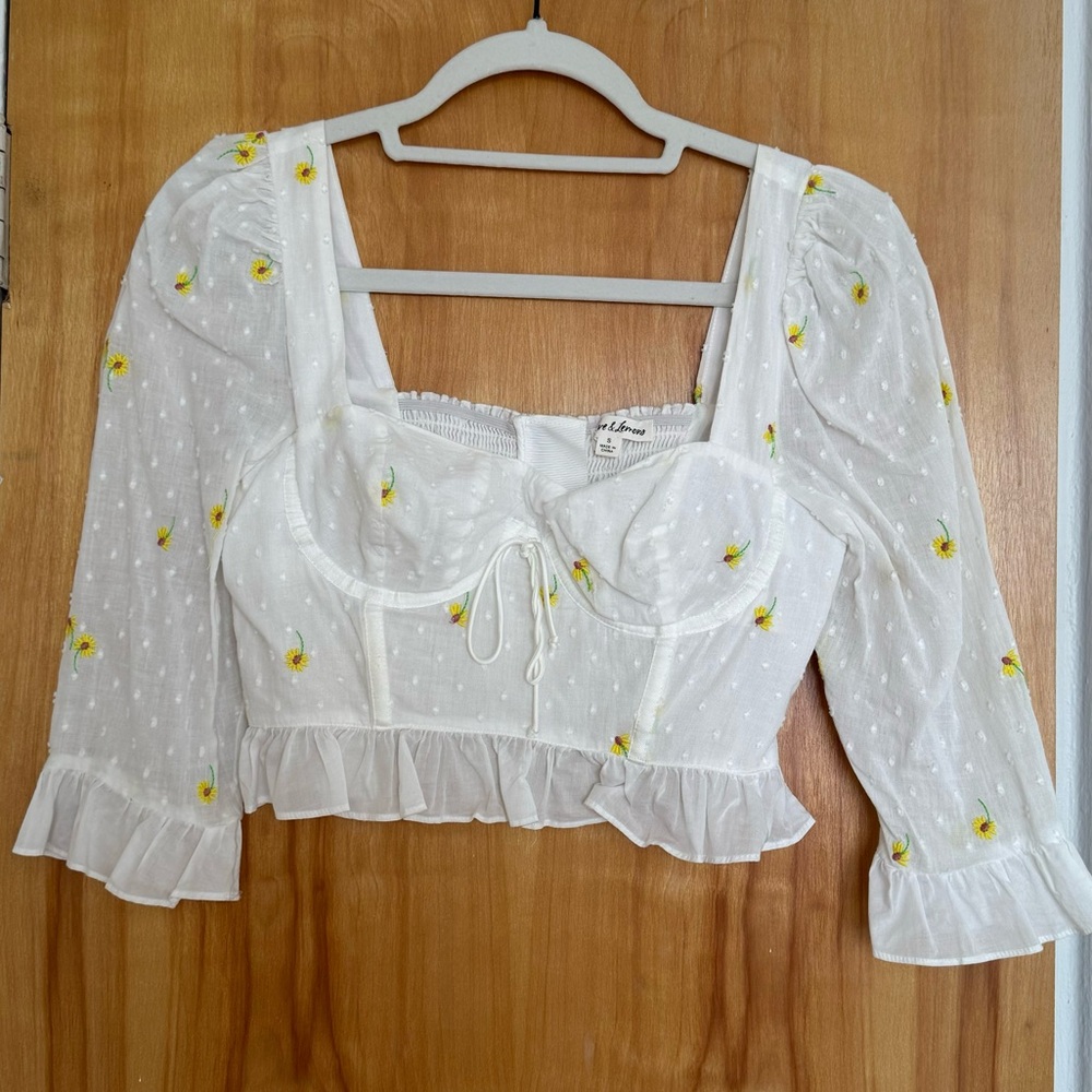 For Love and Lemons White Flower Blouse